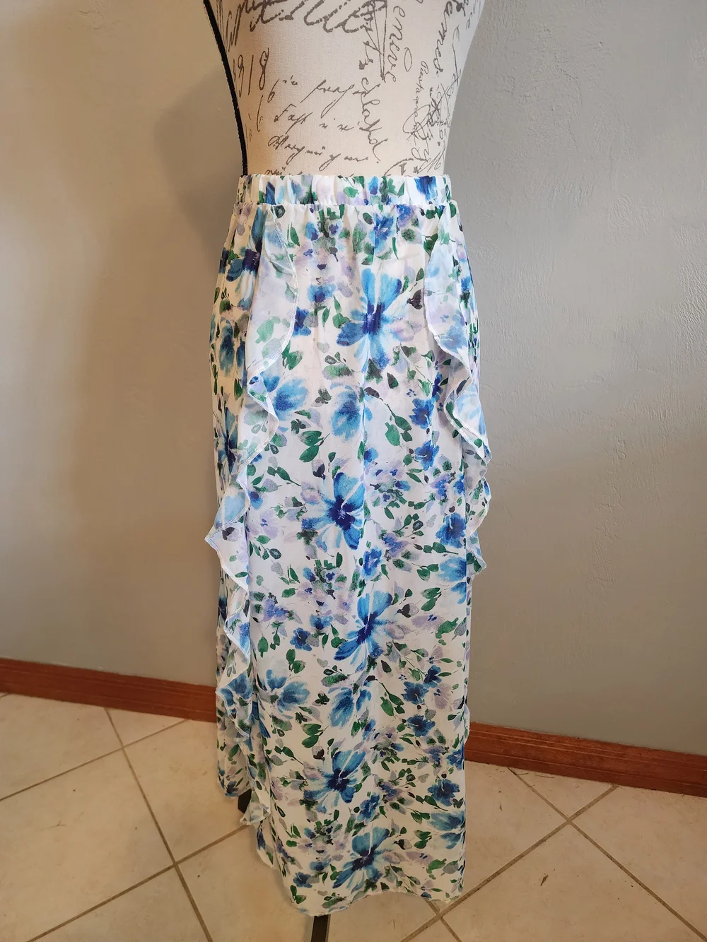 Adore Me Sheer Swim Coverup Maxi Skirt with Blue and Green Floral Print